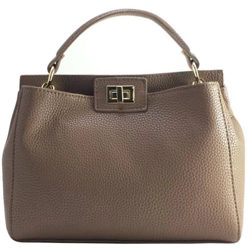 Lychee Pattern Kitten Shoulder Bag with Golden Lock