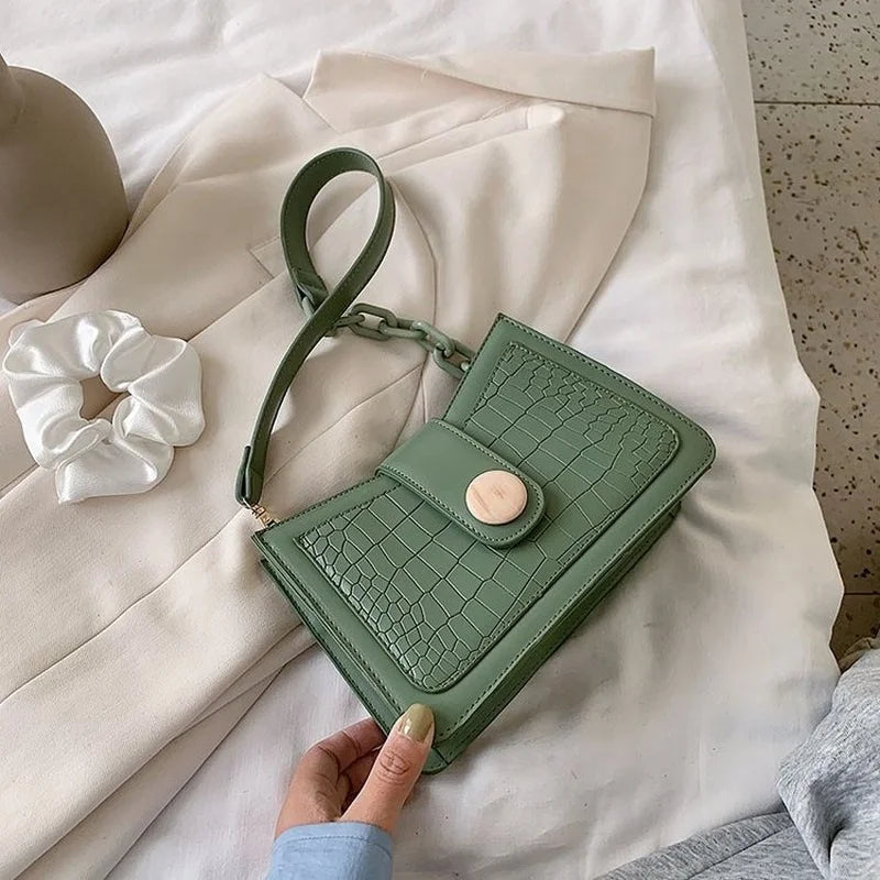 Small PU Leather Shoulder Bag Chain Handbag Crossbody Solid Color