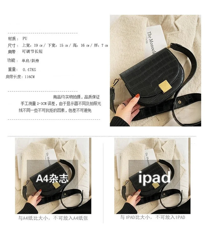 Retro Semicircle Saddle Bag Wide Shoulder Strap Single Shoulder Messenger Bag