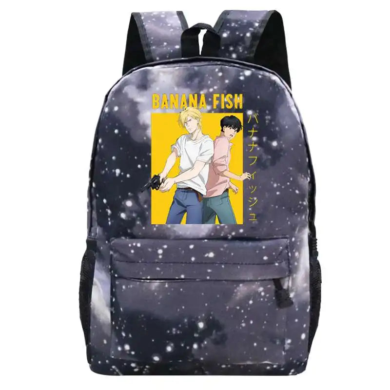 Banana Fish Women Leather School Bag Backpack Anime Travel Backpack
