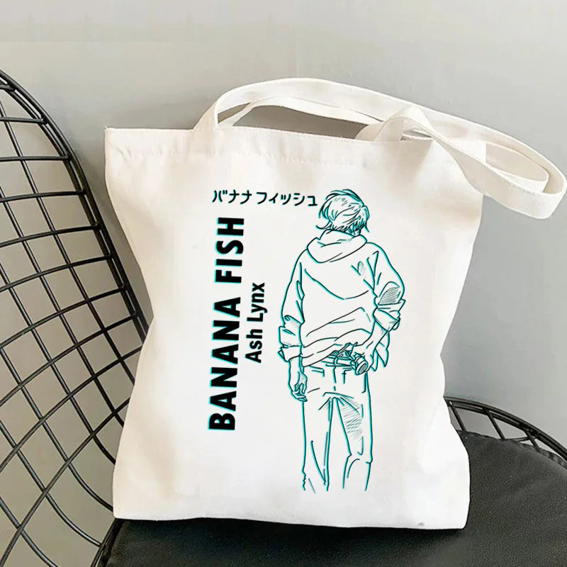 Banana Fish Shopping Bag Cotton Jute Canvas Tote Eco-Friendly Reusable