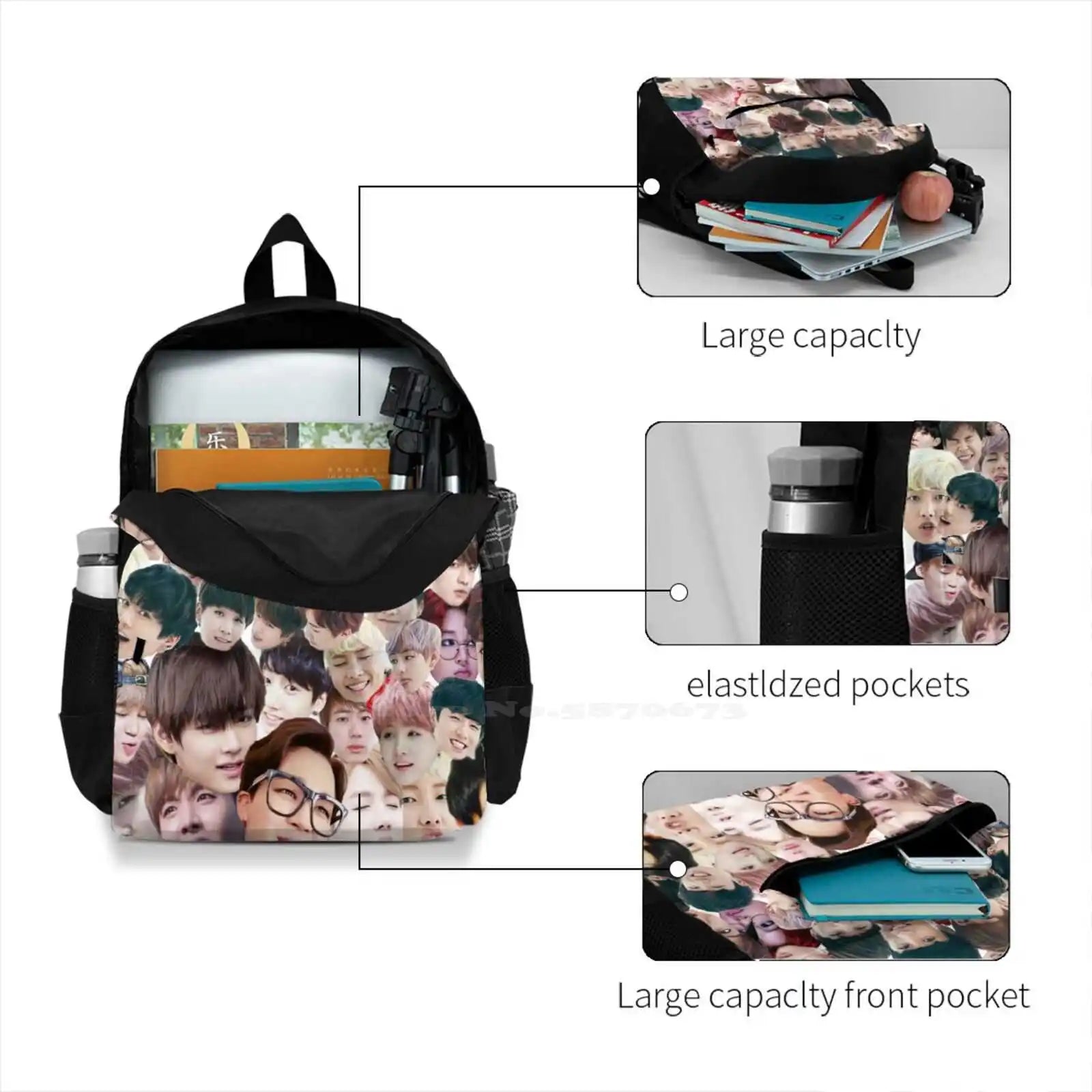 BTS Faces Collage Pink Laptop Backpack
