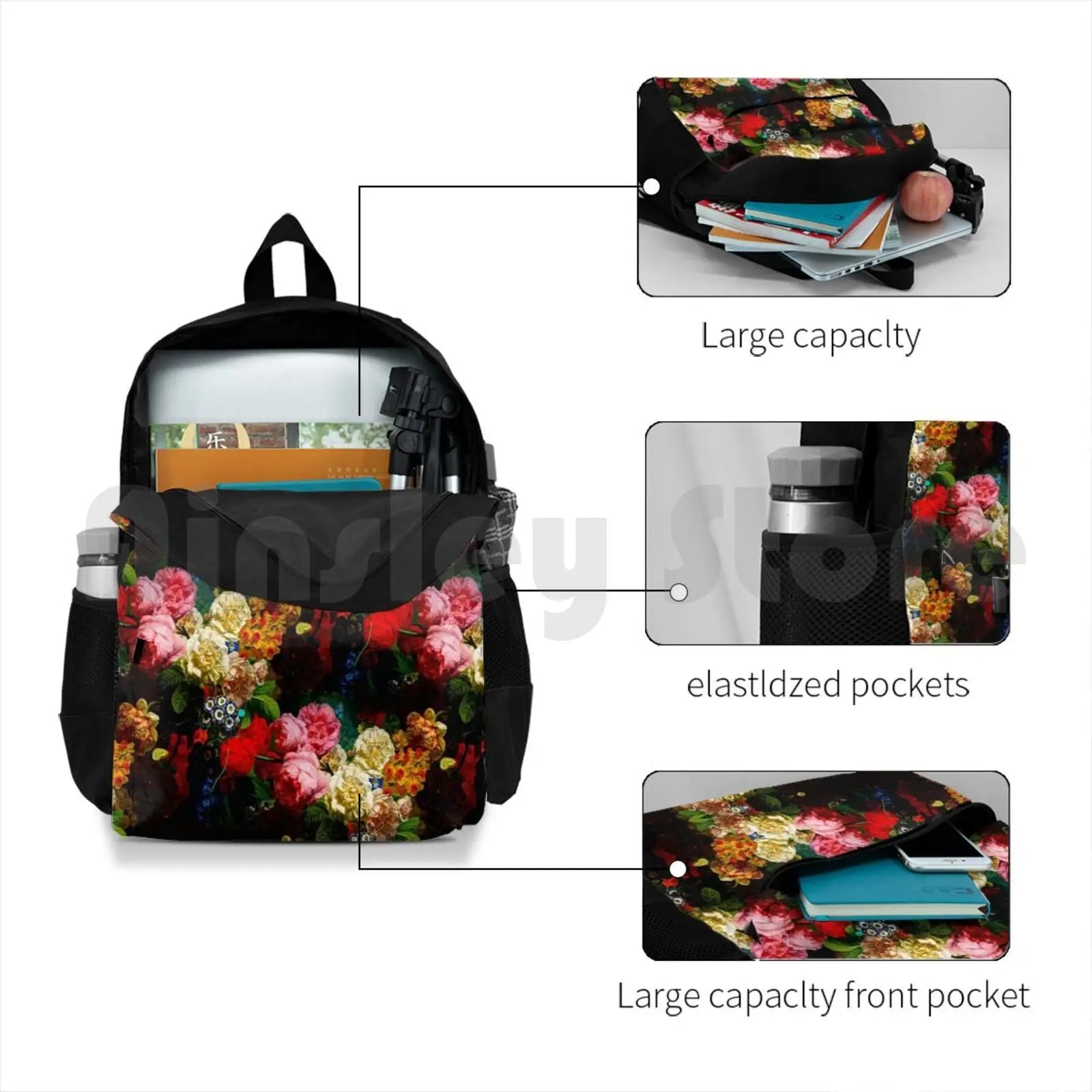 Baroque Flower Garlands Outdoor Hiking Backpack - Pretty Purple