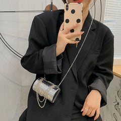 Metallic Crossbody Bags Diamond Lattice Chain Small Shoulder Bag