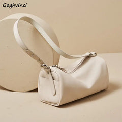 Barrel-shaped Shoulder Bags Soft PU Leather Big Capacity Handbags