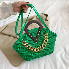 Pleated Shoulder Bag Metal Chain Clutch Purse Large Capacity Hobos Bag