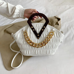 Pleated Shoulder Bag Metal Chain Clutch Purse Large Capacity Hobos Bag
