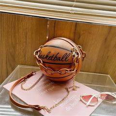Basketball Shape Women Bag Solid Round Shoulder Acrylic Chain Messenger Handbag