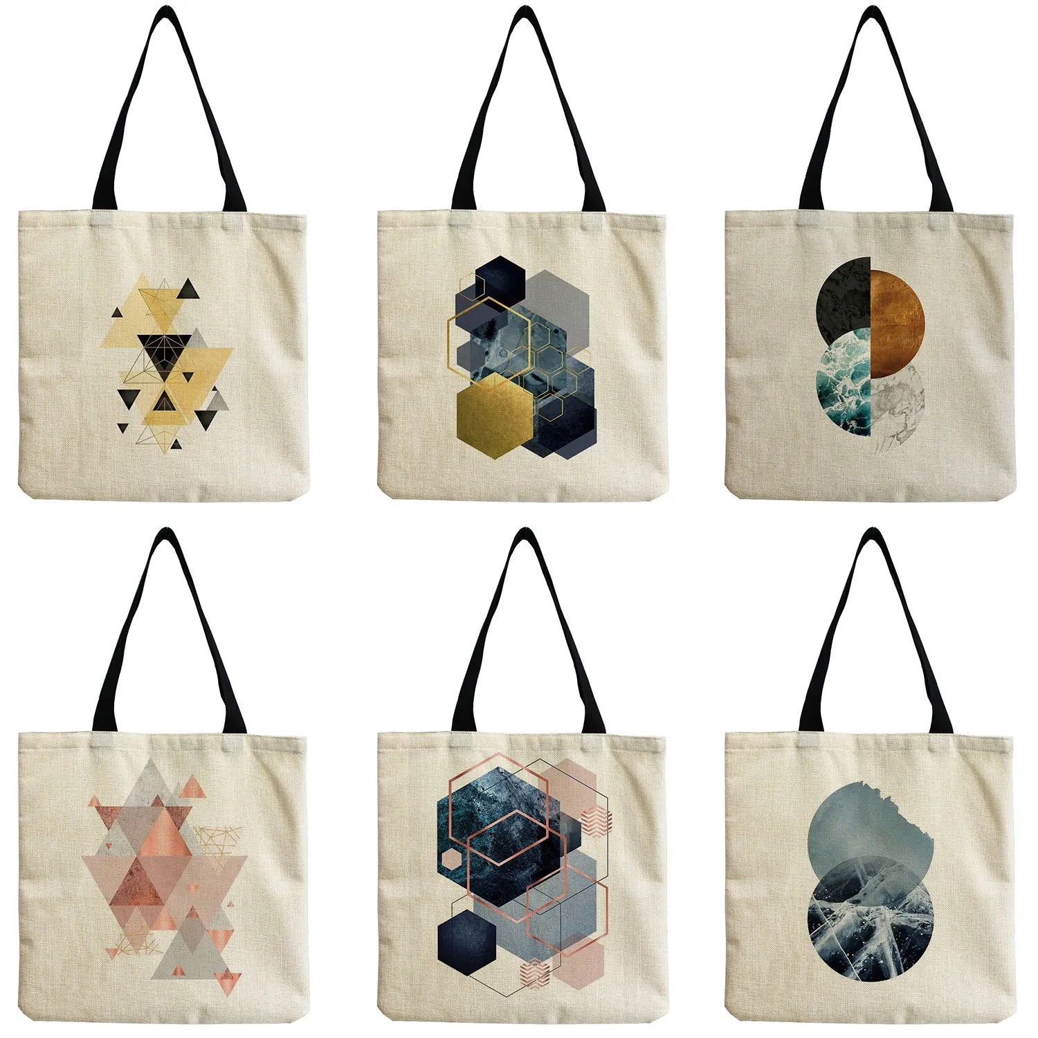 Geometric Image Eco-Friendly Tote Bag - High Capacity Portable Shopper Bag