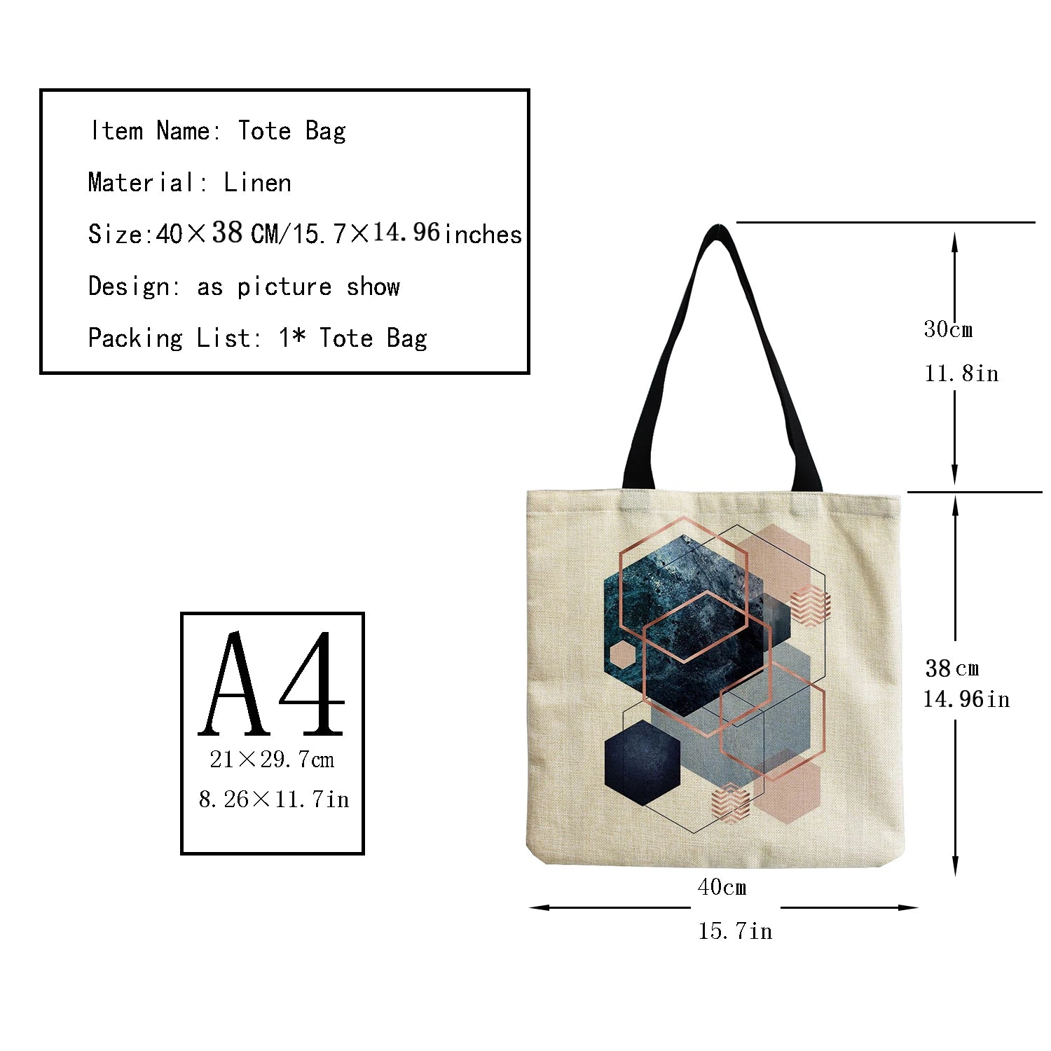Geometric Image Eco-Friendly Tote Bag - High Capacity Portable Shopper Bag