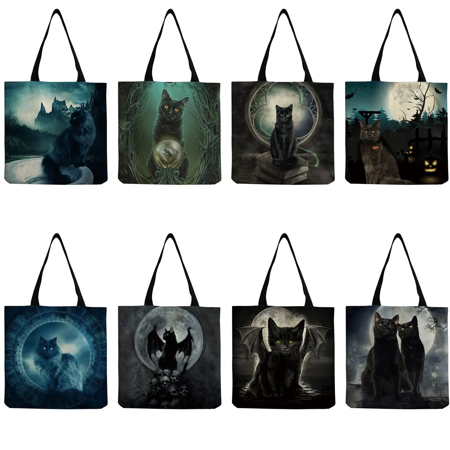 Cat Print Beach Bag Handbag Eco Friendly High Capacity Customizable