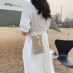 Vintage Straw Tassel Crossbody Bag for Beach Summer, Small Shoulder Bag
