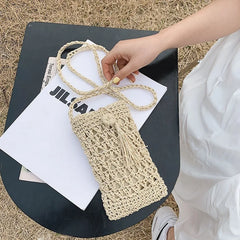 Vintage Straw Tassel Crossbody Bag for Beach Summer, Small Shoulder Bag