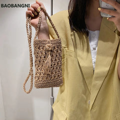 Beach Mobile Phone Bag Summer Mini Crossbody Straw Tassel Bag
