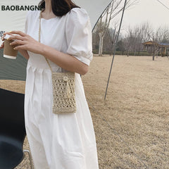 Beach Mobile Phone Bag Summer Mini Crossbody Straw Tassel Bag