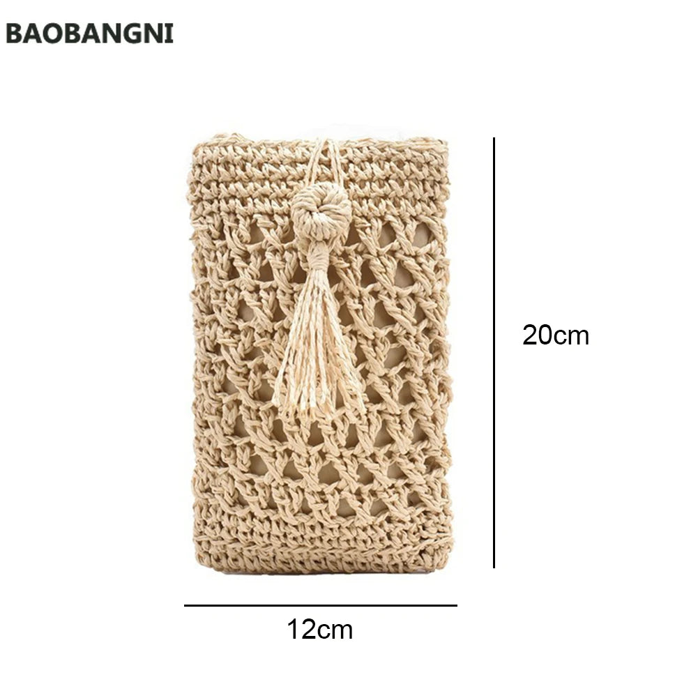 Beach Mobile Phone Bag Summer Mini Crossbody Straw Tassel Bag
