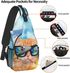 Orange Cat Sling Bag Crossbody Backpack Travel Chest Bag