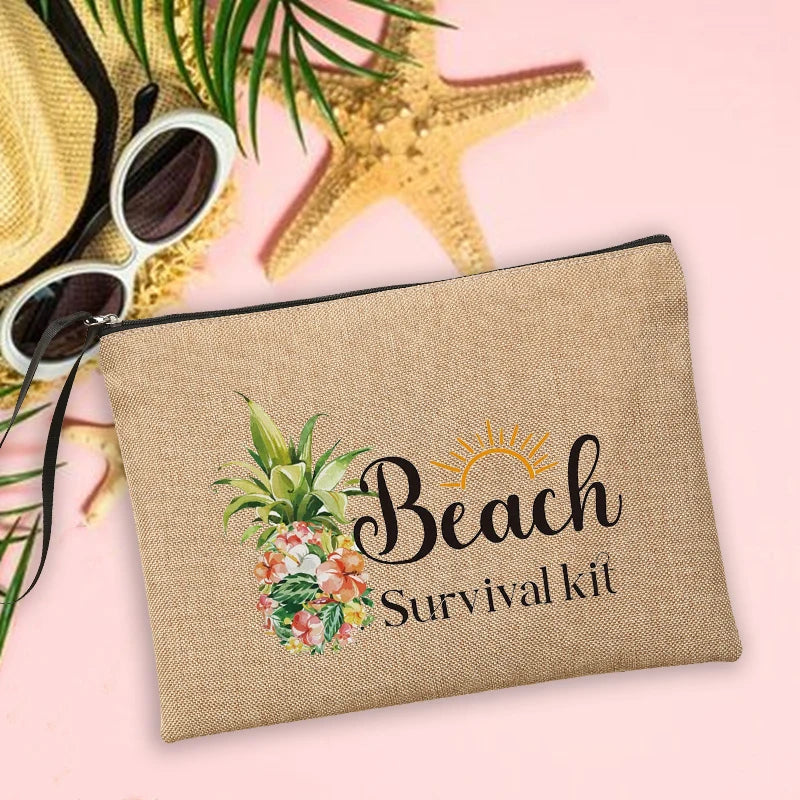 Beach Linen Clutch Bag Women Makeup Bags Beach Holiday Sunscreen Storage Pouches