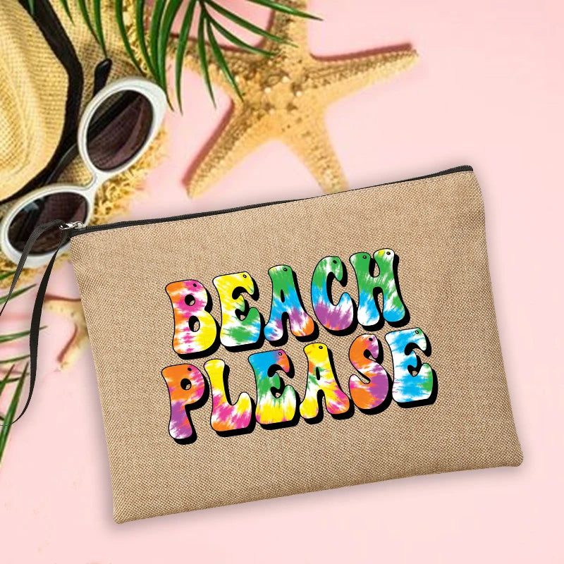 Beach Linen Clutch Bag Women Makeup Bags Beach Holiday Sunscreen Storage Pouches