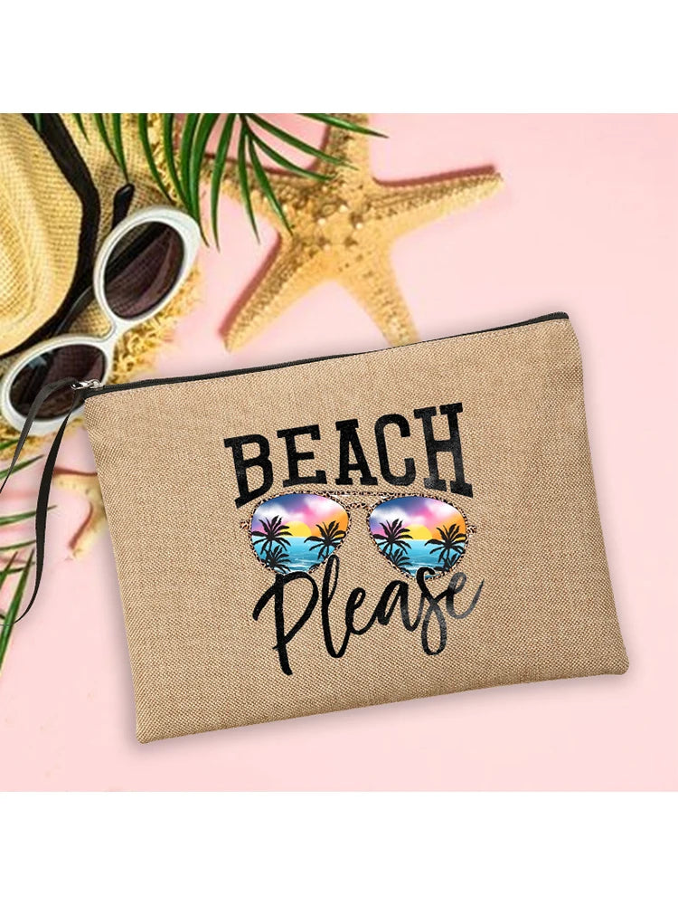 Beach Linen Clutch Bag Women Makeup Bags Beach Holiday Sunscreen Storage Pouches
