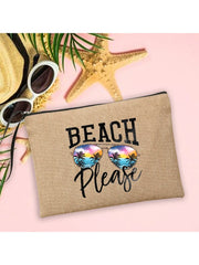 Beach Linen Clutch Bag Women Makeup Bags Beach Holiday Sunscreen Storage Pouches