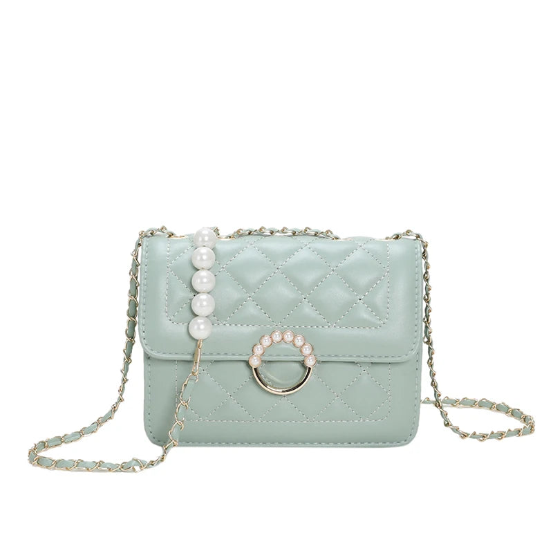 Beaded Chain Women's Shoulder Bag PU Leather Crossbody Bags