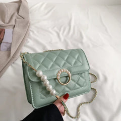 Beaded Chain Women's Shoulder Bag PU Leather Crossbody Bags