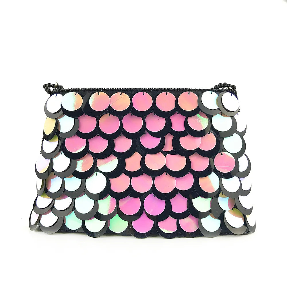 Sequined Clutch Purse Beaded Chains Shoulder Bag