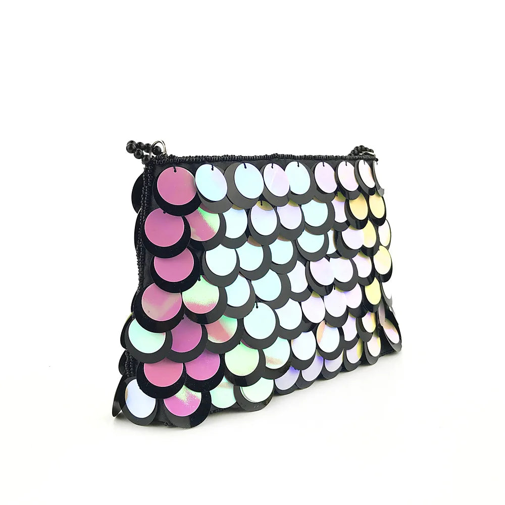 Sequined Clutch Purse Beaded Chains Shoulder Bag