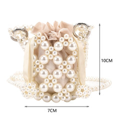 Beaded Pearls Shoulder Bag for Women Clutches Bucket Drawstring Messenger Handba
