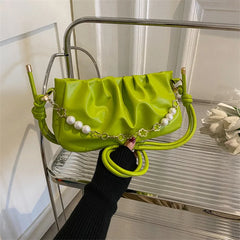 Women's Beaded Small Shoulder Bag with Pleated Design