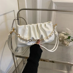 Women's Beaded Small Shoulder Bag with Pleated Design