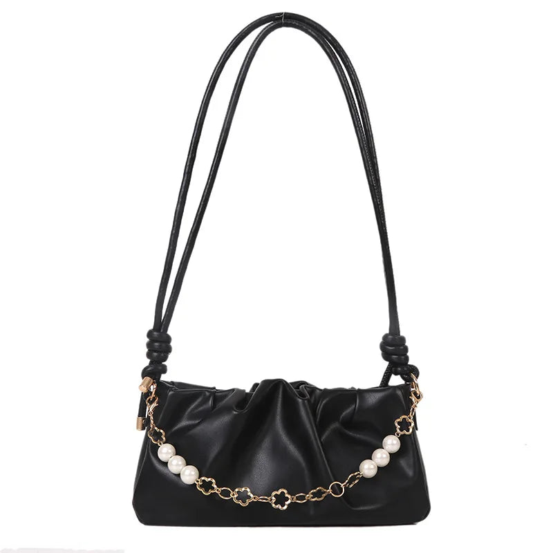 Women's Beaded Small Shoulder Bag with Pleated Design