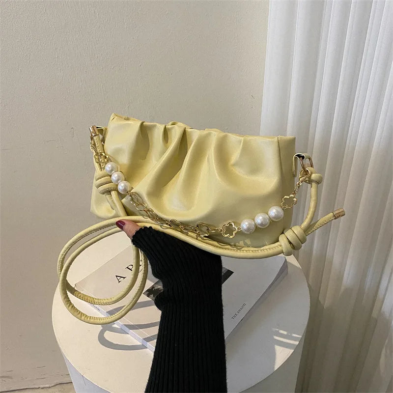 Women's Beaded Small Shoulder Bag with Pleated Design