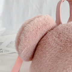 Fuzzy Bear Ears Plush Women Backpack - Winter Shoulder Bag