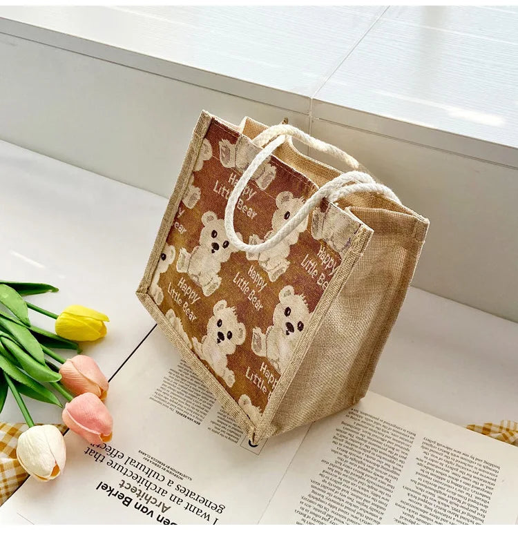 Bear Linen Handbag Women's Bag Small Handbags Shoulder Bag Student Tote Bag