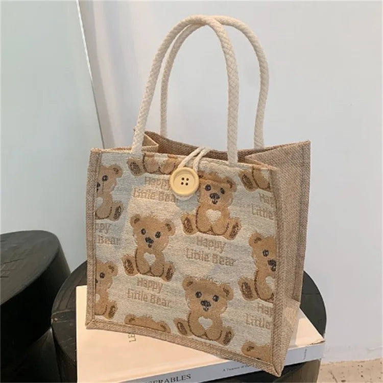 Bear Linen Handbag Women's Bag Small Handbags Shoulder Bag Student Tote Bag