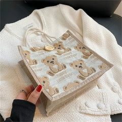 Bear Linen Handbag Women's Bag Small Handbags Shoulder Bag Student Tote Bag