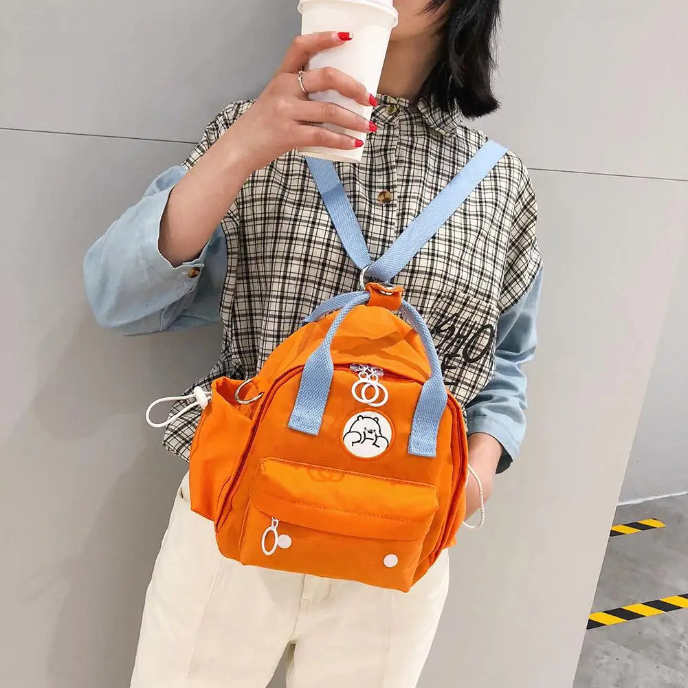 Bear Pattern Waterproof Backpack Women Shoulder School Crossbody Bag