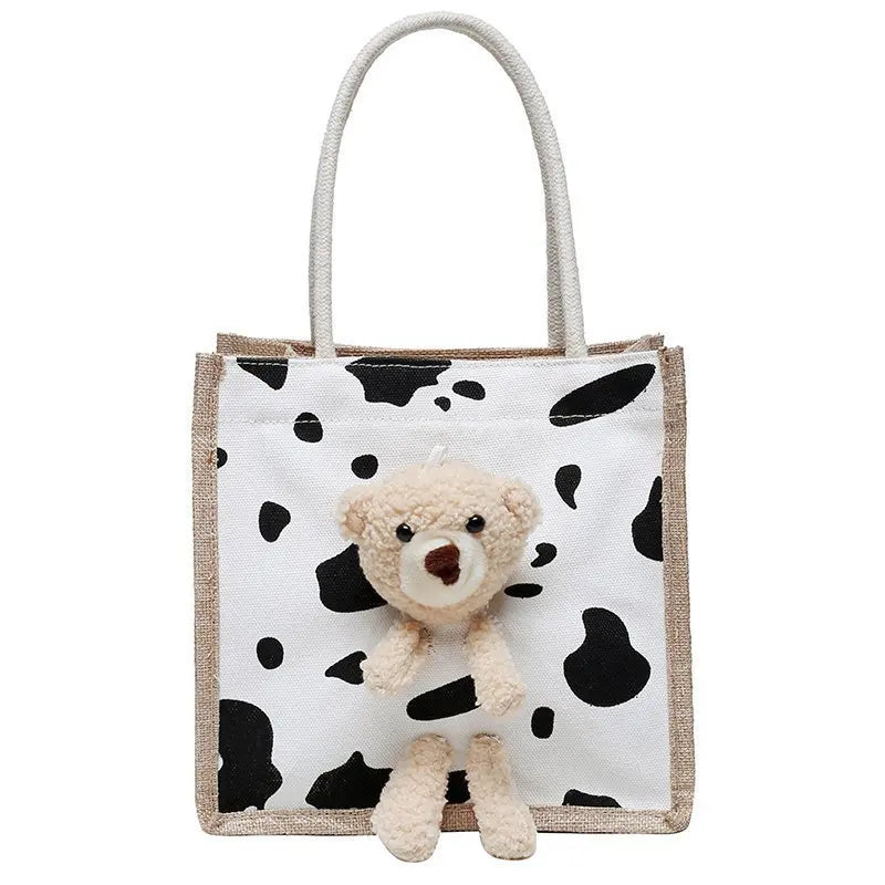 Bear Women's Canvas Shopper Bag Waterproof Zipper Handbags Tote Bolsa