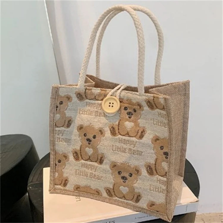 Bear Linen Female Handbag Net Red Small Satchel Student Shoulder Bag
