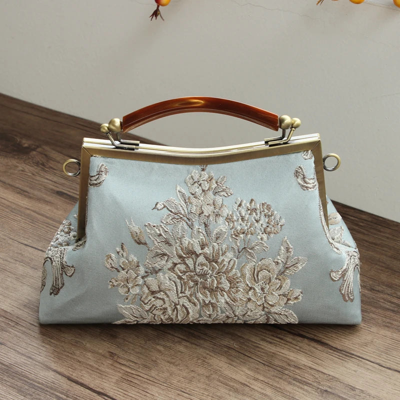 Vintage Floral Embroidery Shoulder Bag with Chain Fringe
