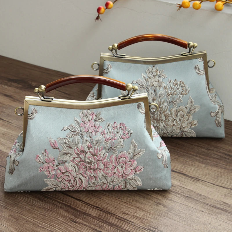 Vintage Floral Embroidery Shoulder Bag with Chain Fringe