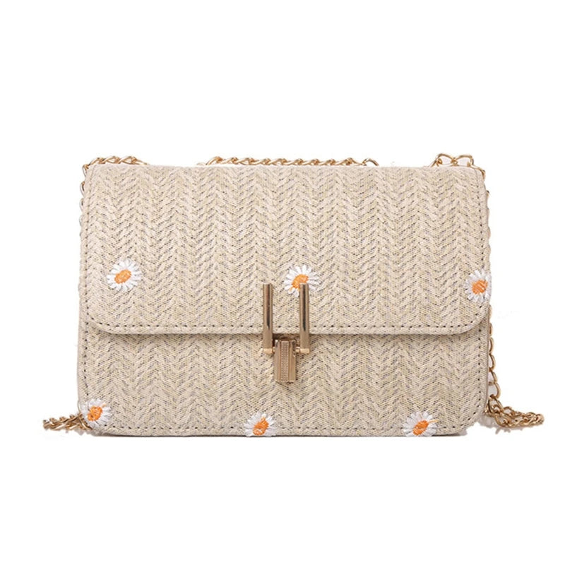 Summer Straw Shoulder Chain Bag Women Crossbody Messenger Bag