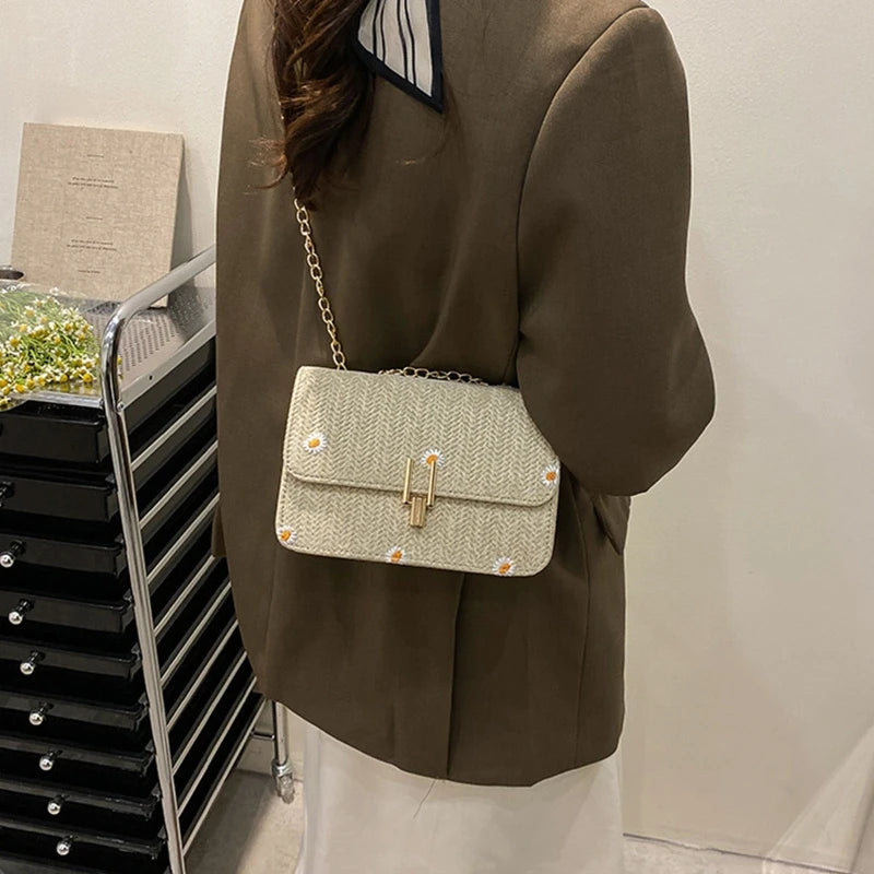 Summer Straw Shoulder Chain Bag Women Crossbody Messenger Bag
