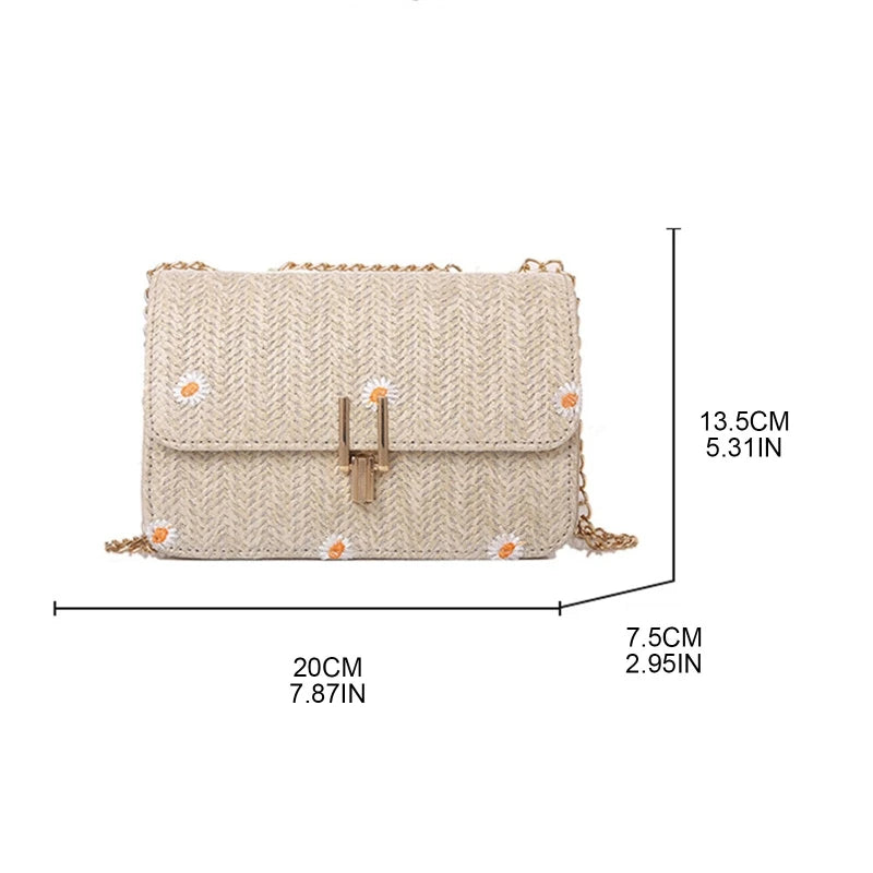 Summer Straw Shoulder Chain Bag Women Crossbody Messenger Bag