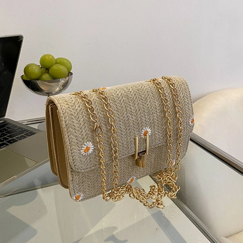 Summer Straw Shoulder Chain Bag Women Crossbody Messenger Bag