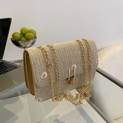 Summer Straw Shoulder Chain Bag Women Crossbody Messenger Bag