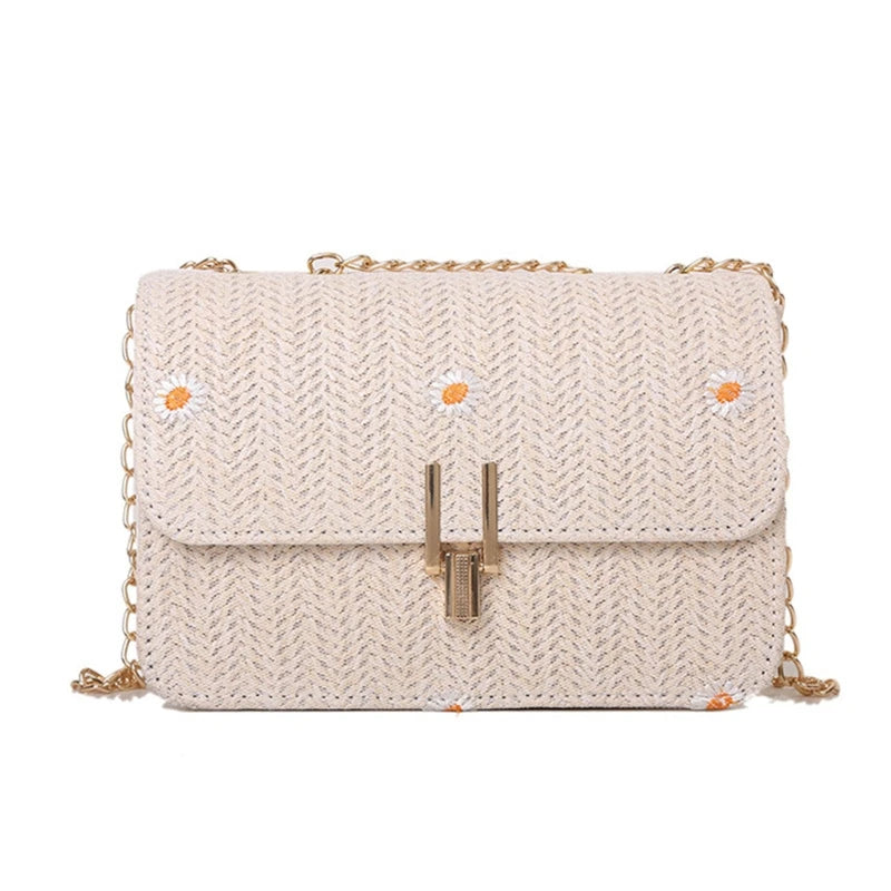 Summer Straw Shoulder Chain Bag Women Crossbody Messenger Bag