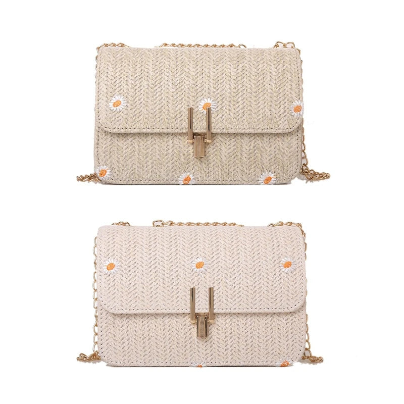 Summer Straw Shoulder Chain Bag Women Crossbody Messenger Bag
